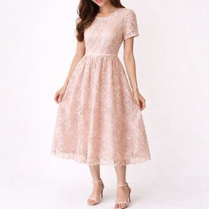 Beryl Blush Pink Embroidered Lace Fit & Flare Dress Floral Overlay Size Medium